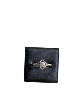 Size 5 Silver Toned Halo Solitaire Ring with Clear Center Stone